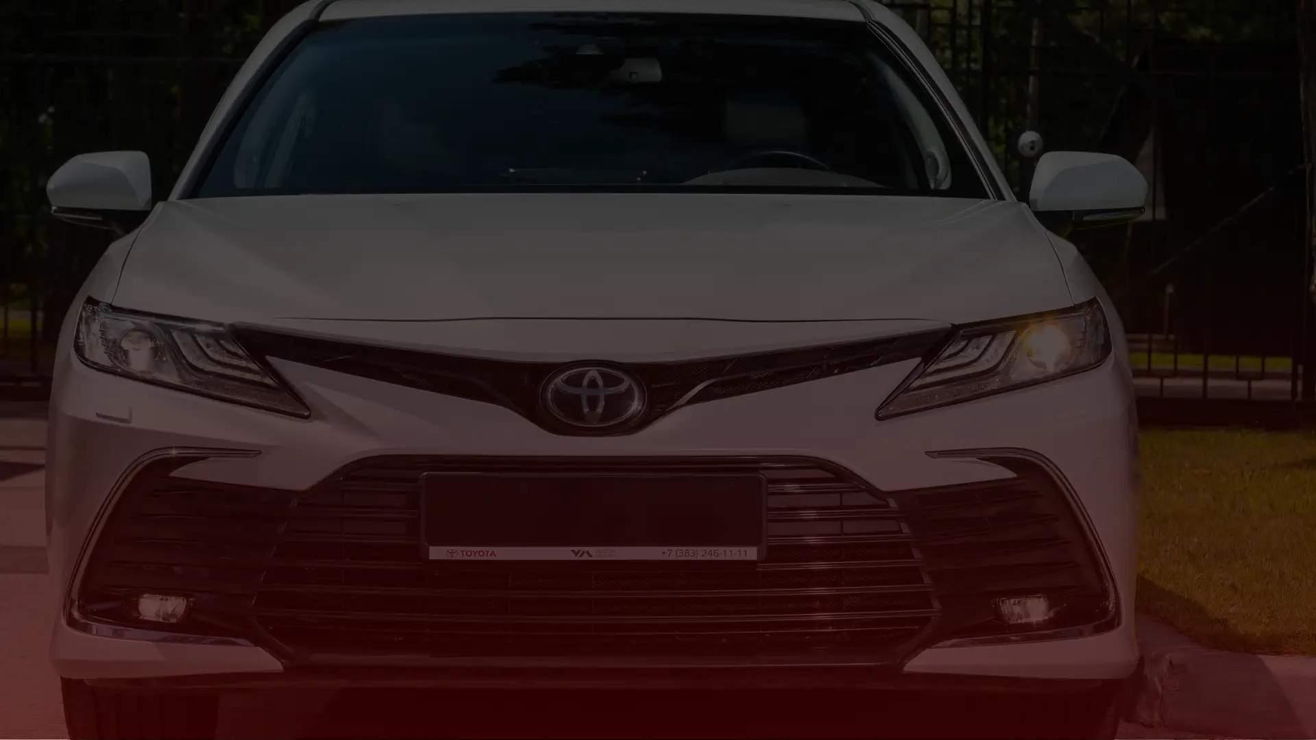 Front view of a white Toyota sedan with sleek headlights and a prominent front grille, parked on a road with greenery and a fence in the background, ready for its next check-up at your trusted Toyota mechanic in Toronto. EuroMechanic | McDermott Motors Auto | Top Reviewed Auto Repair Shop in Toronto | Visit mcdermottmotors.com
