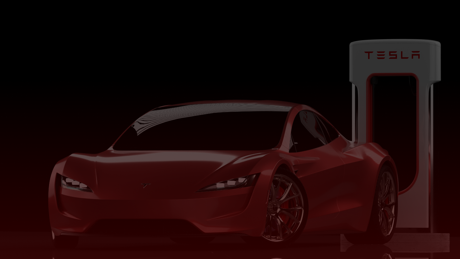 A sleek, red electric car is parked next to a Tesla charging station against a dark background. Its futuristic and aerodynamic design showcases prominent headlights and a low-profile body, masterfully engineered by Tesla mechanics in Toronto for optimal performance. EuroMechanic | McDermott Motors Auto | Top Reviewed Auto Repair Shop in Toronto | Visit mcdermottmotors.com
