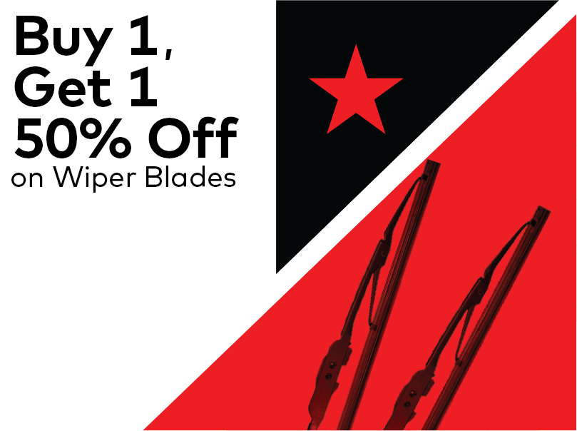 Advertisement with text Buy 1, Get 1 50% Off on Wiper Blades. Features two wiper blades on a red and black background with a red star. EuroMechanic | McDermott Motors Auto | Top Reviewed Auto Repair Shop in Toronto | Visit mcdermottmotors.com